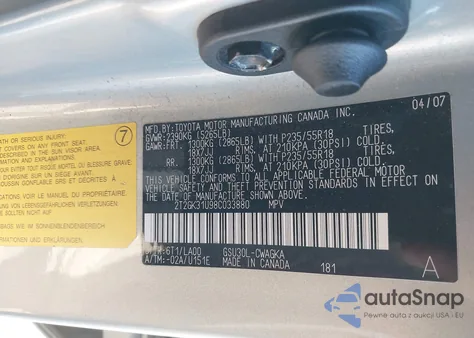 2008 Lexus Rx 350 z USA, uszkodzony, nr VIN 2T2GK31U98C033880